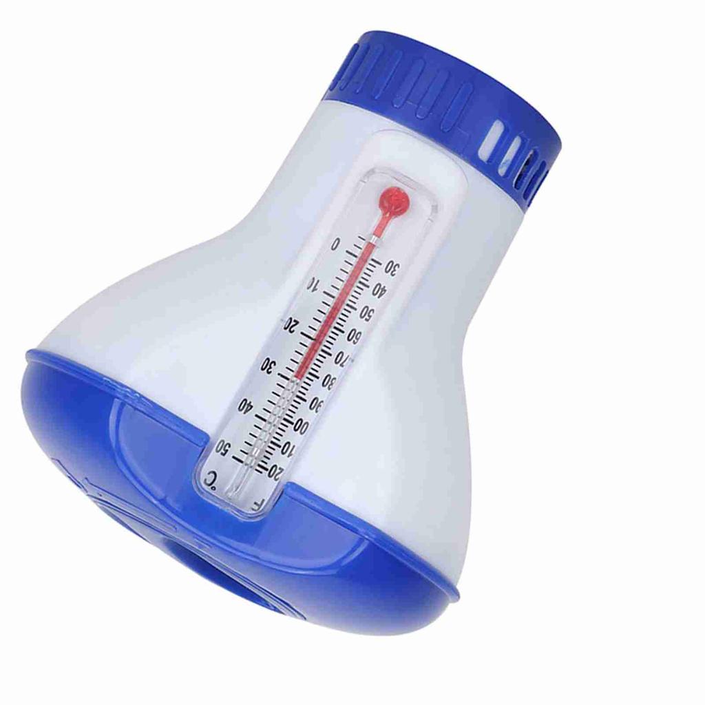 Floating Swimming Pool Chemical Chlorine Dispenser with Thermometer Tablet Holders