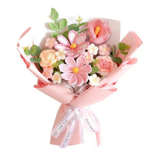 Искусственные Цветы Ручной Работы Крючком Букет Цветов Мягкая Хлопковая Пряжа Не Требует Ухода Гибкие Стебли Искусственный Цветок Розы Свадебное Украшение