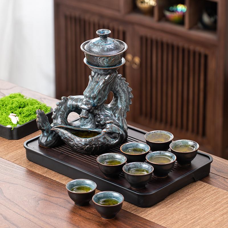 1 Set of Rotating Teapot, Ceramic Kiln Turns Into Phoenix and Auspicious Teapot Set, Semi-Automatic Tea Set, Lazy Kung