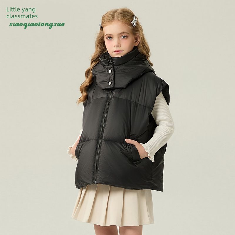 Children's down Vest 2025 Autumn and Winter New Style Girls' Warm White Duck down Vest Boys' Hooded Jacket