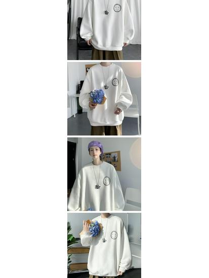 Мужское модное худи со смайликом - Гонконгский и корейский стиль, свободный крой, осенняя уличная одежда, круглый вырез, принт