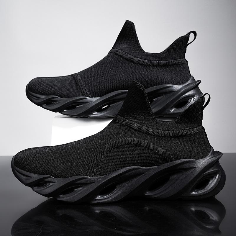 Large Size Blade Sneakers Men's New Breathable Mesh Flying Woven Tide Shoes Thick Sole Cushioning Lightweight Youth Running Shoes
