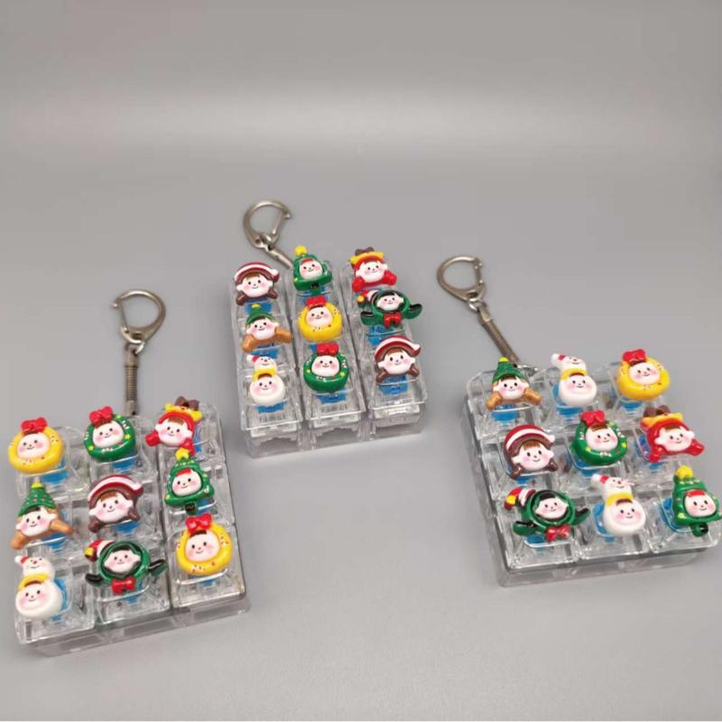Christmas Fidget Keychain 9 Press Buttons Vibrant Cartoon Charms Stress Relief Sensory Toy for All Ages Holiday Party Small Gifts