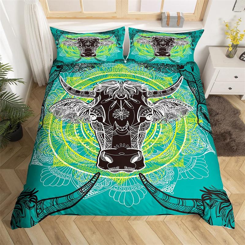 Комплект постельного белья с изображением животных из фермы, односпальный комплект постельного белья King Queen Bohemian Mandala из микрофибры с изображением оленя и быка, черепа коровы