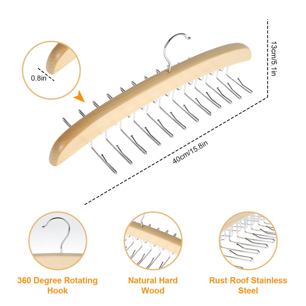 Wooden Sling Hanger Camisole Organizer with 24 Metal Hooks Multi-Functional Hook Suitable For Dormitory Apartment Bedroom