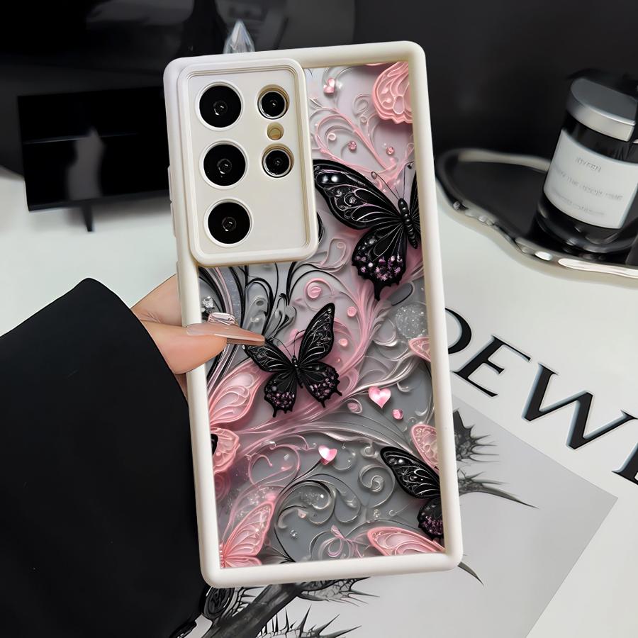 Phone Cover Case for Samsung Galaxy S26 Ultra S24Ultra S23 FE S21 S25 S25 Edge S20FE S22 S24 Plus Black Butterfly Pattern