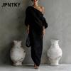 JPNTKY Модные летние весенние однотонные с принтом платья с длинным рукавом повседневные
