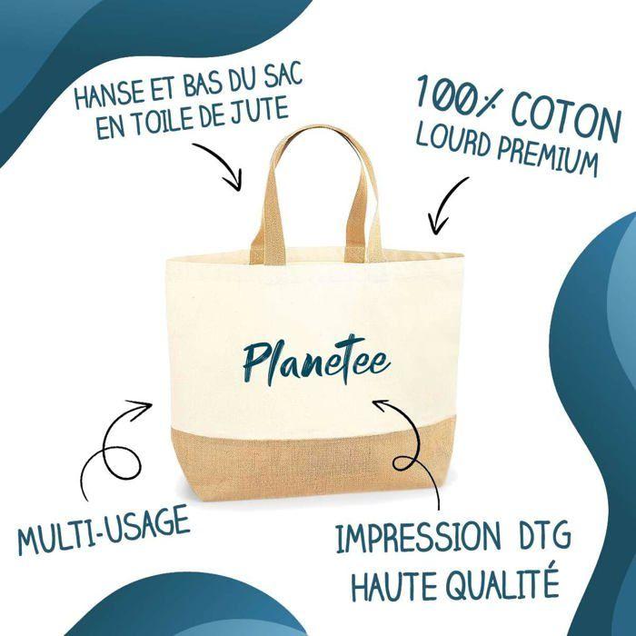 Sac cabas - PLANETEE - Boulangère Meilleure de tous les temps - Jute naturel - Imprimé en France - Grande contenance