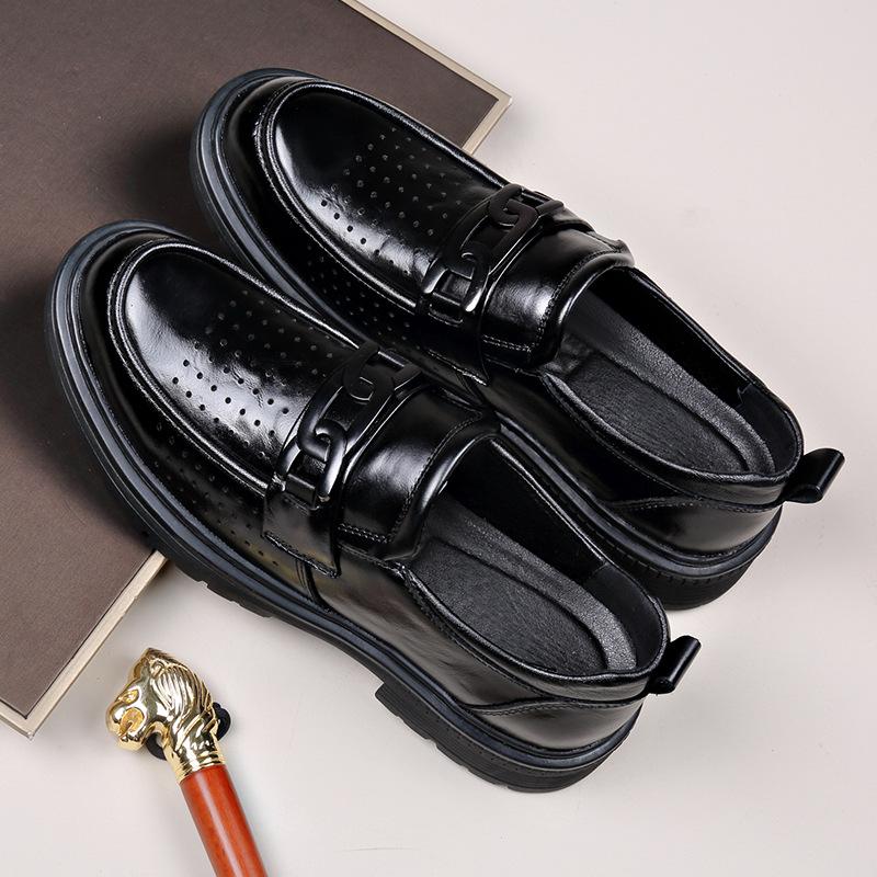 Модная дышащая обувь из коровьей кожи в британском стиле люкс для мужчин 2024 Лето Осень Новая дизайнерская модная повседневная обувь на платформе с вырезами для мужчин