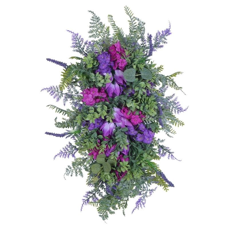 Tulips Wreath for Front Door Spring Artificial Flower Wreath with Hyacinths Hydrangeas Lavenders Wall Hangings Decorations