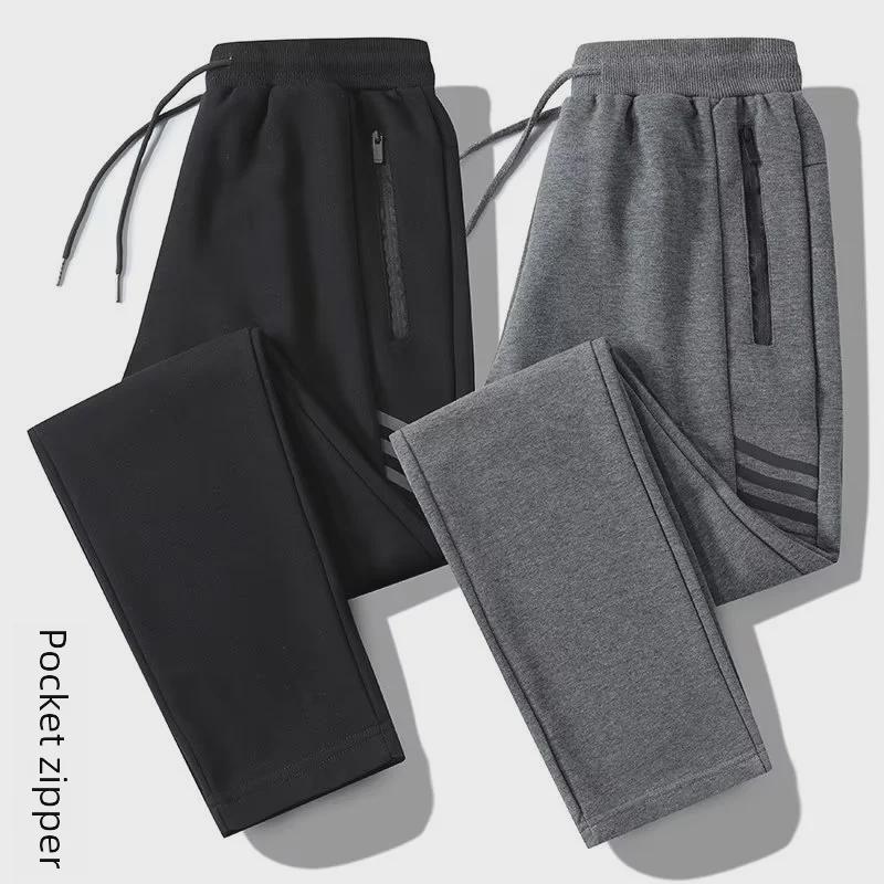 Мужские зимние спортивные брюки с бархатной подкладкой, свободный крой, прямые штанины, модные и большого размера