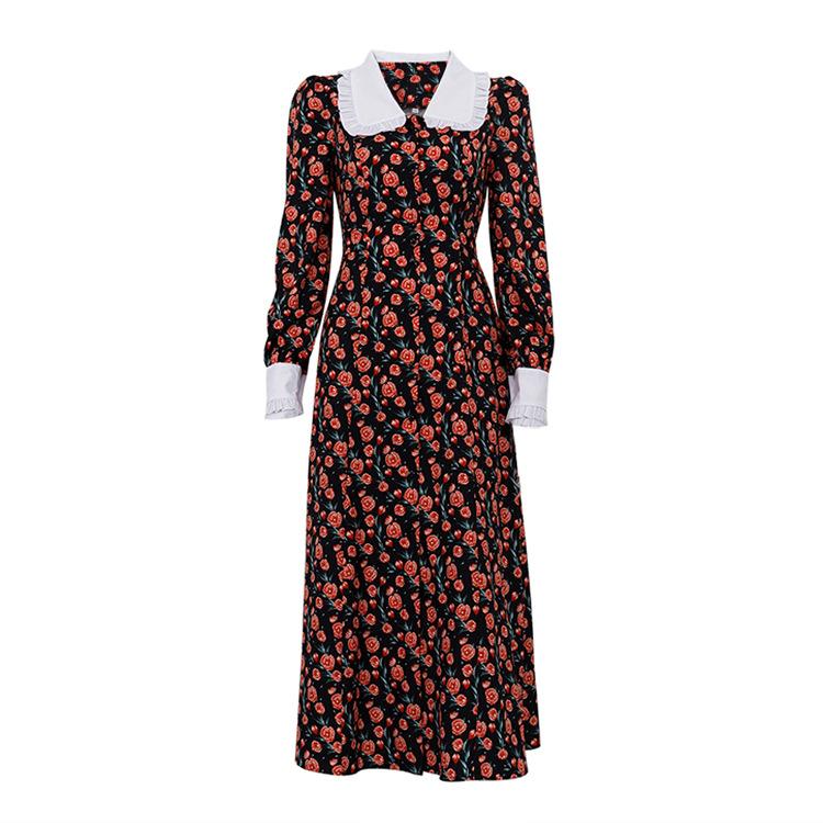 Boho Maxi Dresses for Women Ruched Flowy Polka Floral Dress Long Slim Fit A-Line Sundress Women's Casual Long Lantern Sleeves Hem Split Shirts Dress