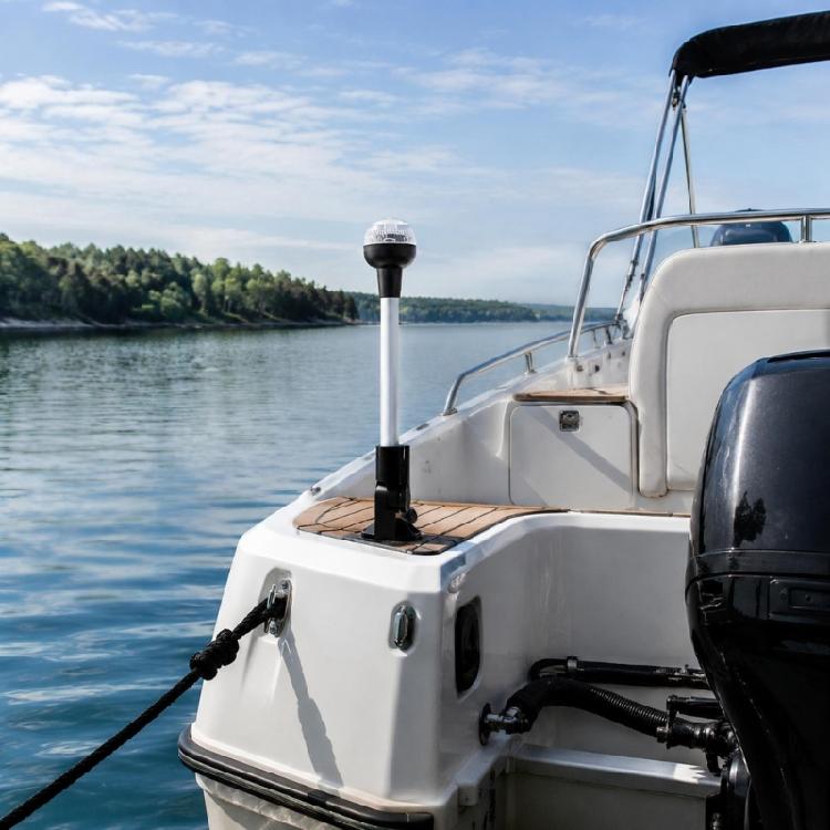 Support Post Rear Light for Yacht Pontoons, 12 Inch Marine Navigation Lamp with Clear Ribbed Lens, 12V LED Details, and Screw Hardware Included