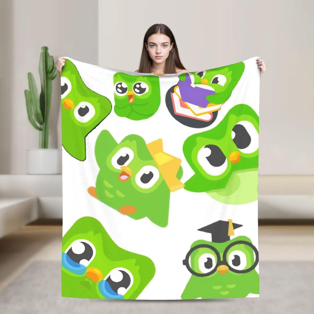 Duolingos Owl Duo Flannel Blanket  Soft Warm Bedding Throws for Couch Bed Camping Comfortable Bedspread Sofa Bed Cover