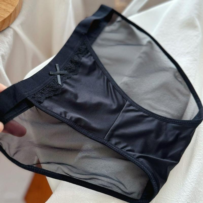 Women's New High Slit Satin Lace Sexy Comfortable Breathable Cotton Bottom Crotch Mid Waist Underwear