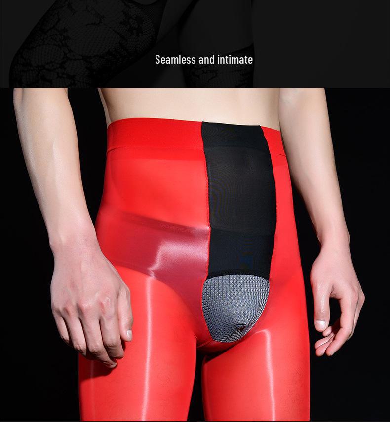 Глянцевые черные шелковые мужские ультратонкие горизонтальные открытые колготки