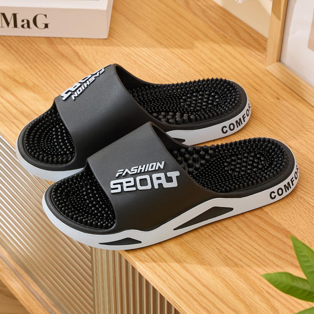 Мужские массажные шлепанцы на плоской подошве, повседневные, удобные, нескользящие
