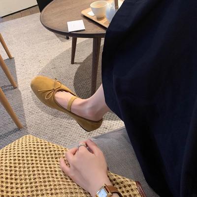 Версия из овчины~ Балетки на резинке с милым бантиком из кожи и открытым верхом, женская обувь