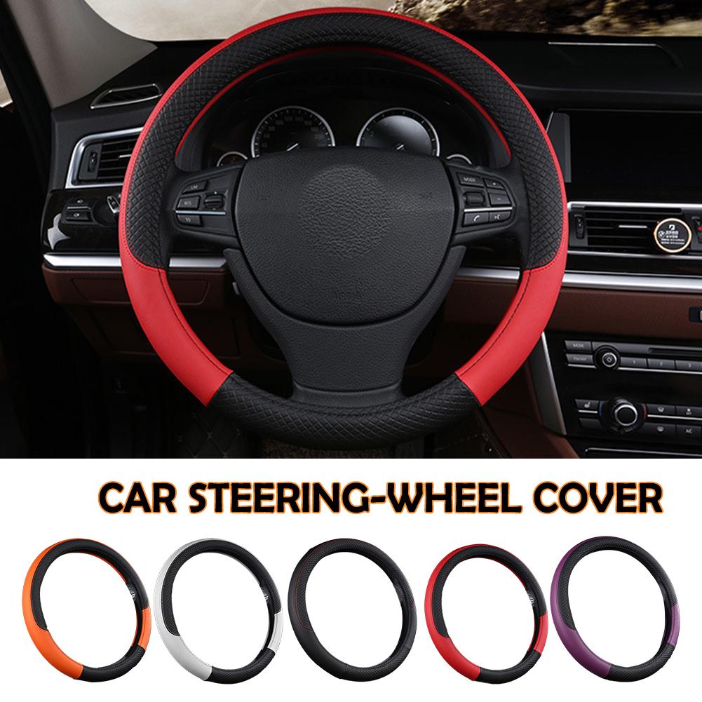 Car Steering Wheel Cover White Rubber Inner Leather Breathable Embossed Protection Handle Cover Environmental Y8Q4