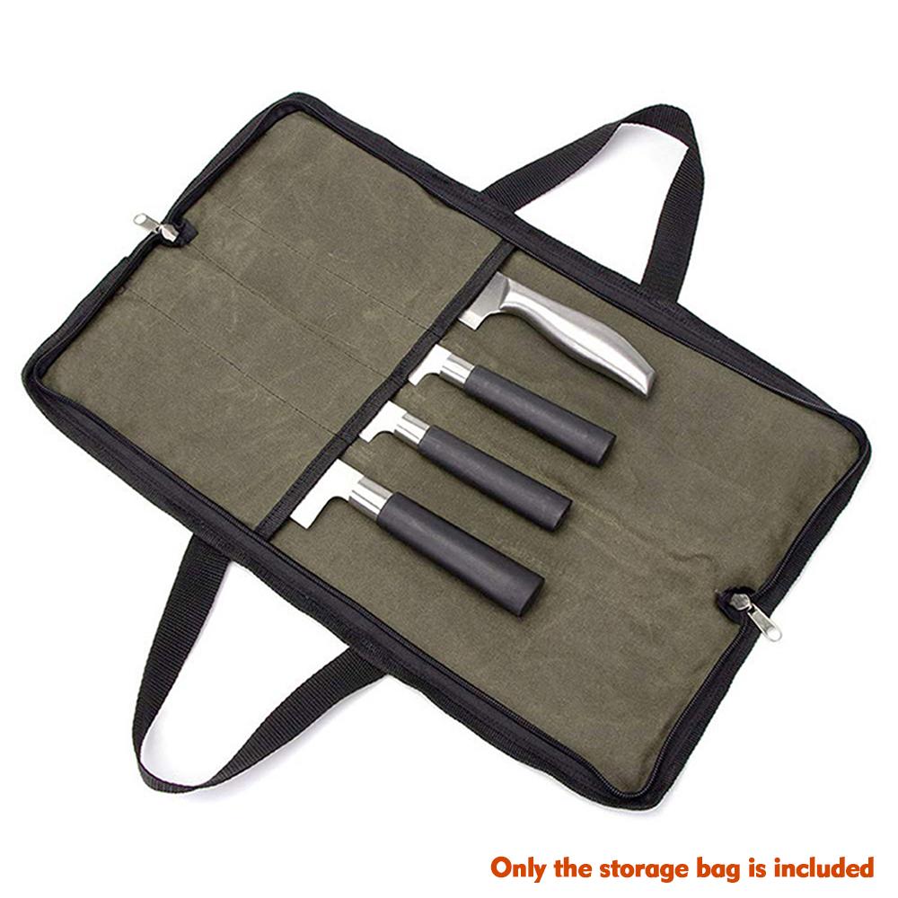 Knife Case(4 Slots), Canvas Chef"s Knife Roll Bag with Durable Handles, Portable Waterproof Knife