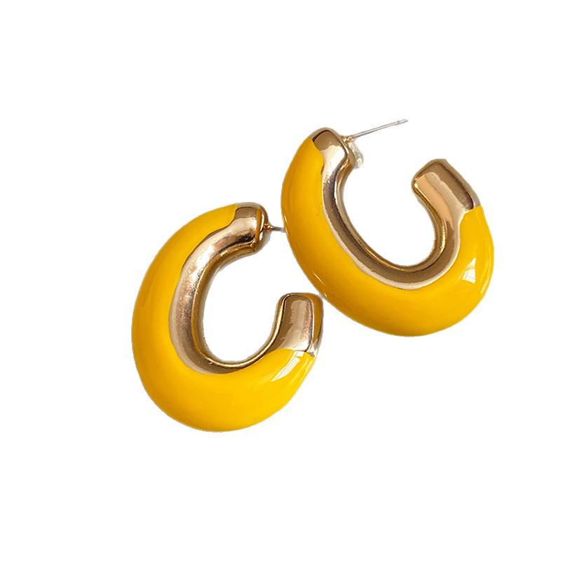 Серьги-гвоздики Oval Metal Earrings с серебряной иглой и капельным маслом - Простые, Ретро, Универсальные, с Высококлассным Шармом