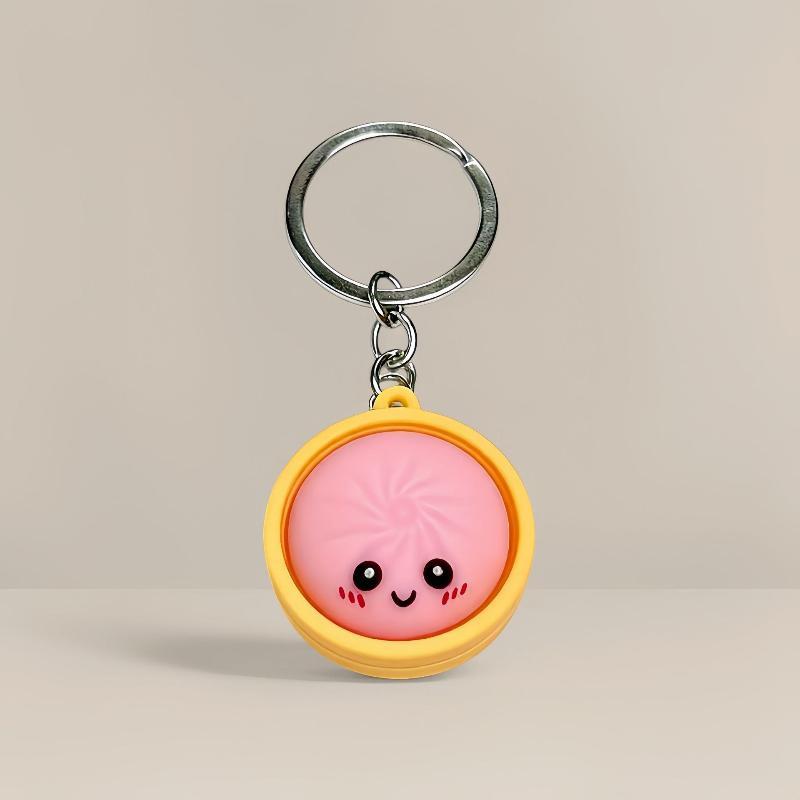 Funny Dumpling Baozi Keychains 6Pcs Pack with Steamer Random Color Novelty Key Holders for Travel Bag Decor Gifts