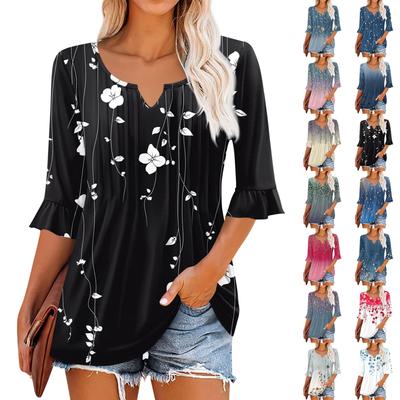 3/4 рукава топы для женщин повседневные оборки V-образный вырез футболки рабочие блузки нарядные туники топы