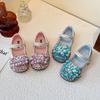 Детская кожаная обувь блестящие кристаллы туфли на плоской подошве с круглым носком пайетки 2025 новая детская обувь принцессы мягкая подошва нескользящая