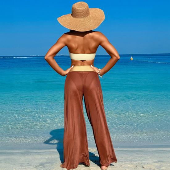 2 шт./компл. женский купальник бандо с подкладкой без косточек бюстгальтер с высокой талией плавки комплект однотонный раздельный дизайн пляжная одежда