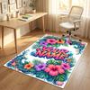 Floral Garden Theme Crystal Velvet Rug Personalized Custom Name Text Soft Floor Mat Home Decor