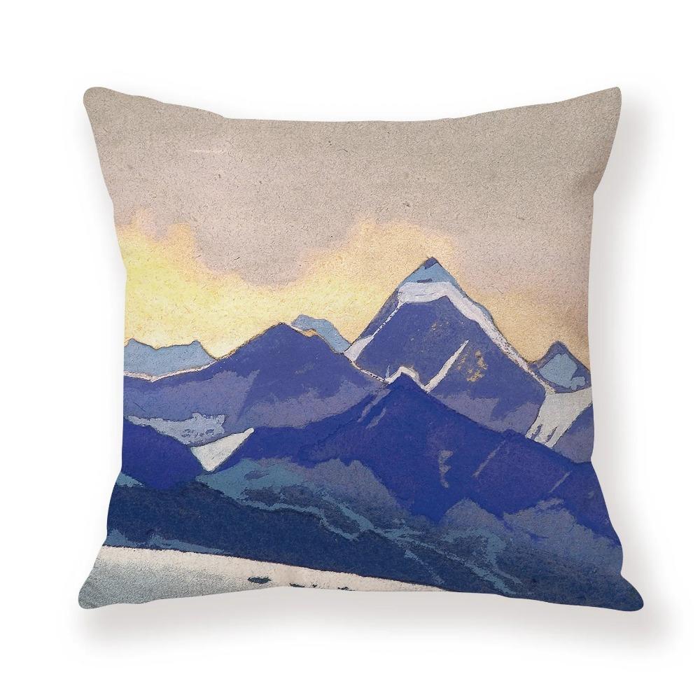 Juste de coussin de voiture de canape de Bureau, taie d'oreiller de luxe, украшение дома, мотив ciel coloré de montagne de neige