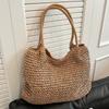Вязаная сумка подмышки в стиле ретро, плетеная вручную сумка на плечо, женская пляжная сумка большой вместимости, летняя однотонная соломенная сумка-тоут