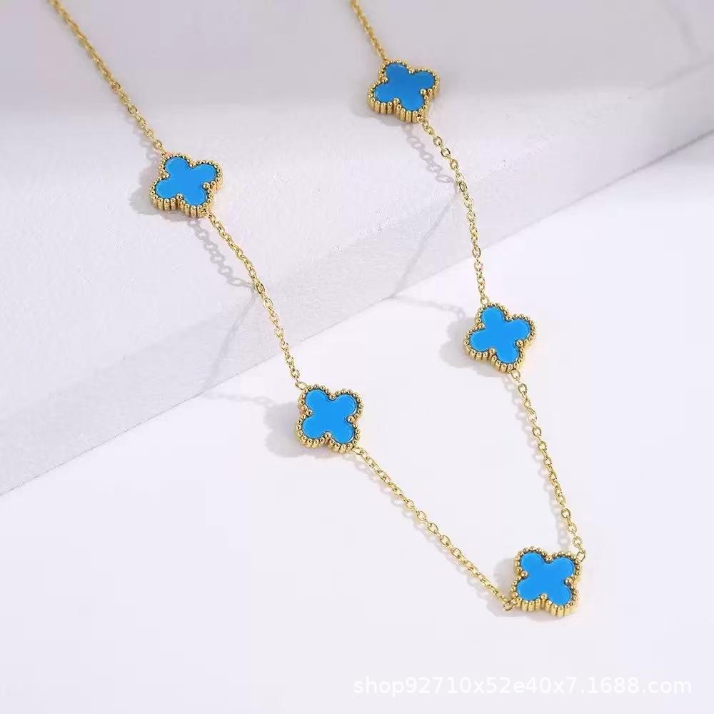 Ожерелье Двусторонний Клевер Удачи Титановая Сталь 18К Золото Титановая Сталь Ожерелье