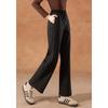 Kebell Women's Black High-Waist Straight Wide-Leg Drawstring Casual Pants