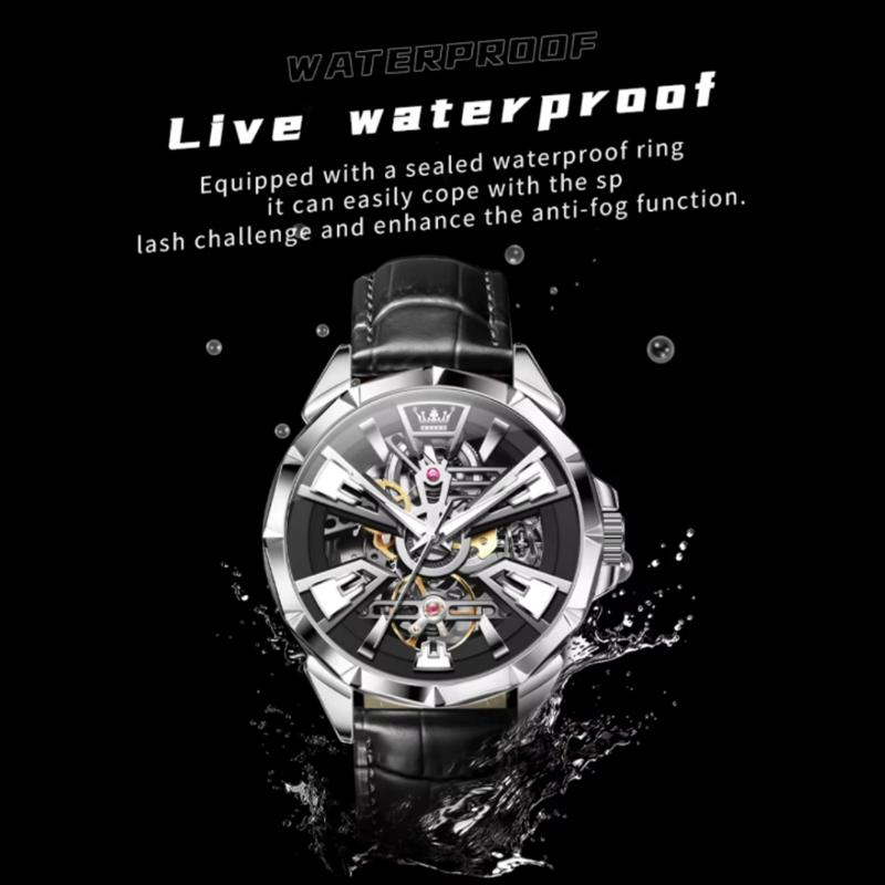 Роскошные мужские часы Водонепроницаемые Светящиеся Многофункциональные Автоматические Механические часы Часы-скелетоны