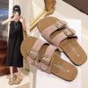 Slippers women's outer wear 2025 summer new fashion belt buckle seaside beach one-word flat-bottomed casual cool slippers