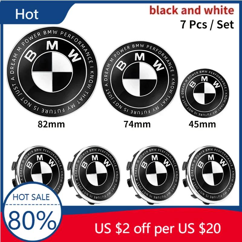 New 2025 7pcs 45mm 68mm 74mm 82mm Car Front Hood Emblem rear boot badge Steering wheel for BMW M F30 G01 E36 E39 E87 E46 E9