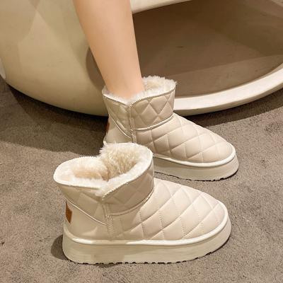 Кожаные сноубутсы морозостойкие женские зима 2025 новые интернет-знаменитость короткие утепленные теплые водонепроницаемые нескользящие хлопковые ботинки