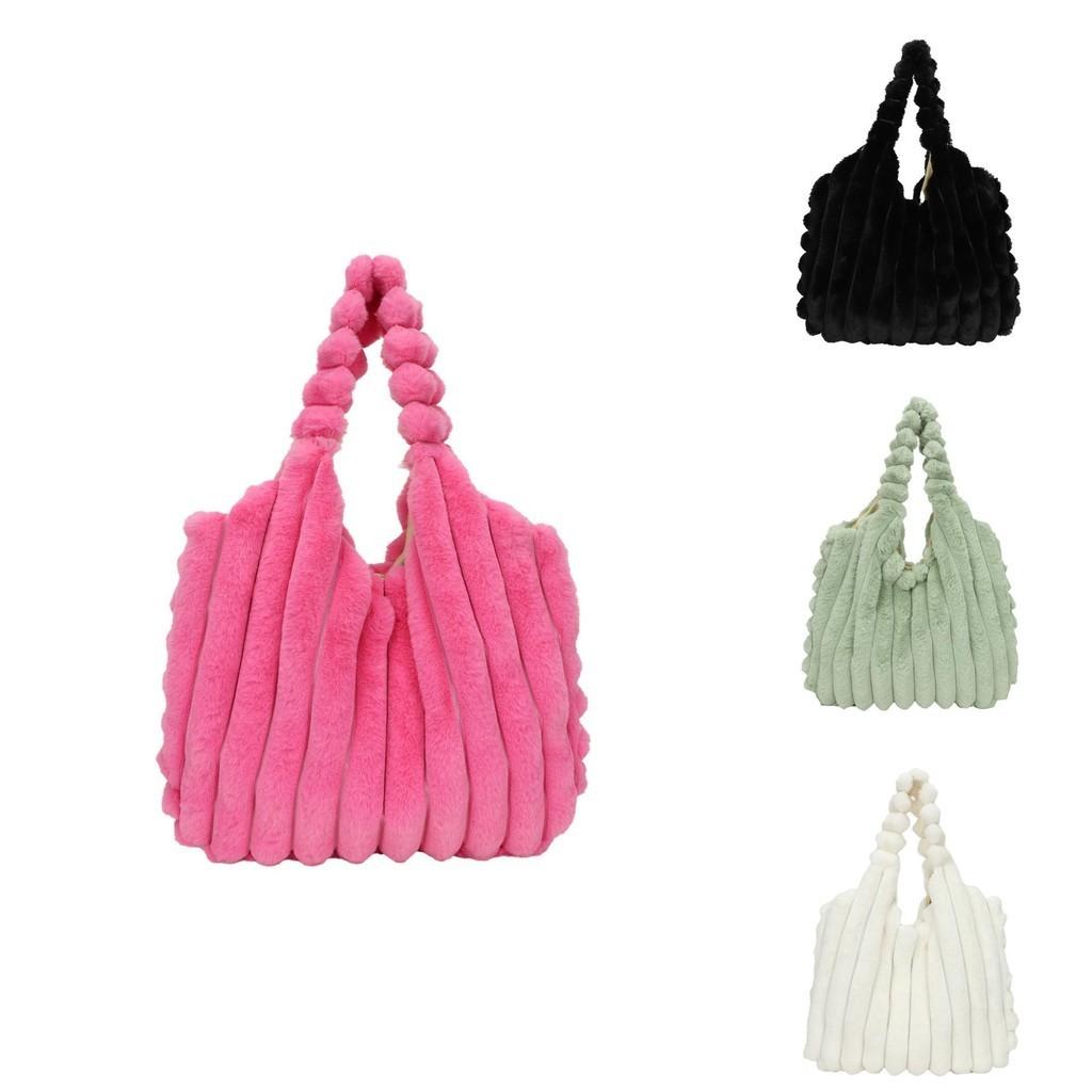 Stylish Large Capacity Plush Tote Bag Soft Urban Chic Fluffy Shoulder Bag
