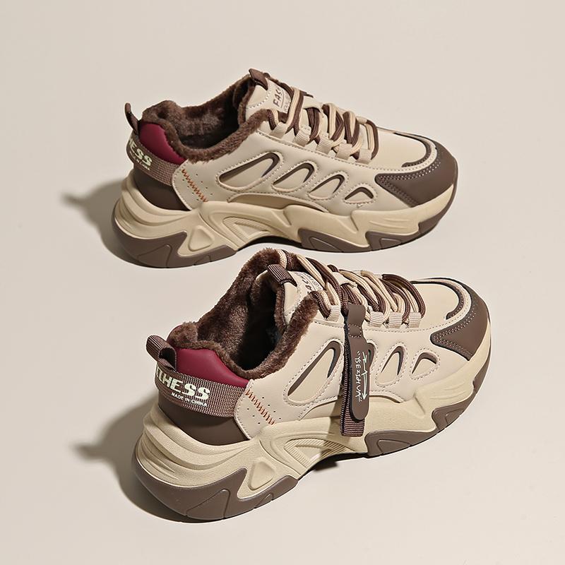 CRLAYDK Женские массивные кроссовки Зимние на платформе Меховая подкладка Теплые Повседневные На шнуровке Обувь для ходьбы Модные Спортивные Теннисные для леди