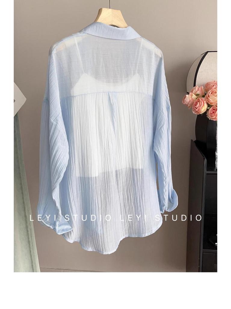 Tencel Crinkle Women's Summer 2024 Oversized Sun Protection Cardigan Shirt