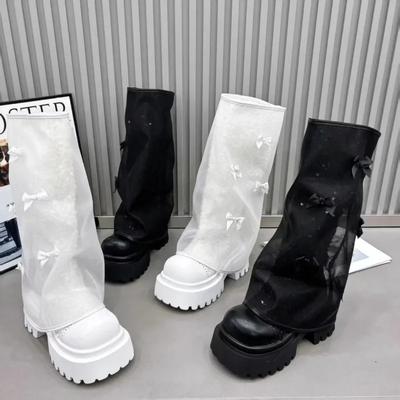 Мода 2025 Женские Высокие Сапоги Высокие Сапоги Женские Сетчатые Дышащие Высокие Сапоги Низкий Каблук Повседневные Кроссовки Кожаная Обувь Женская Длинная Обувь