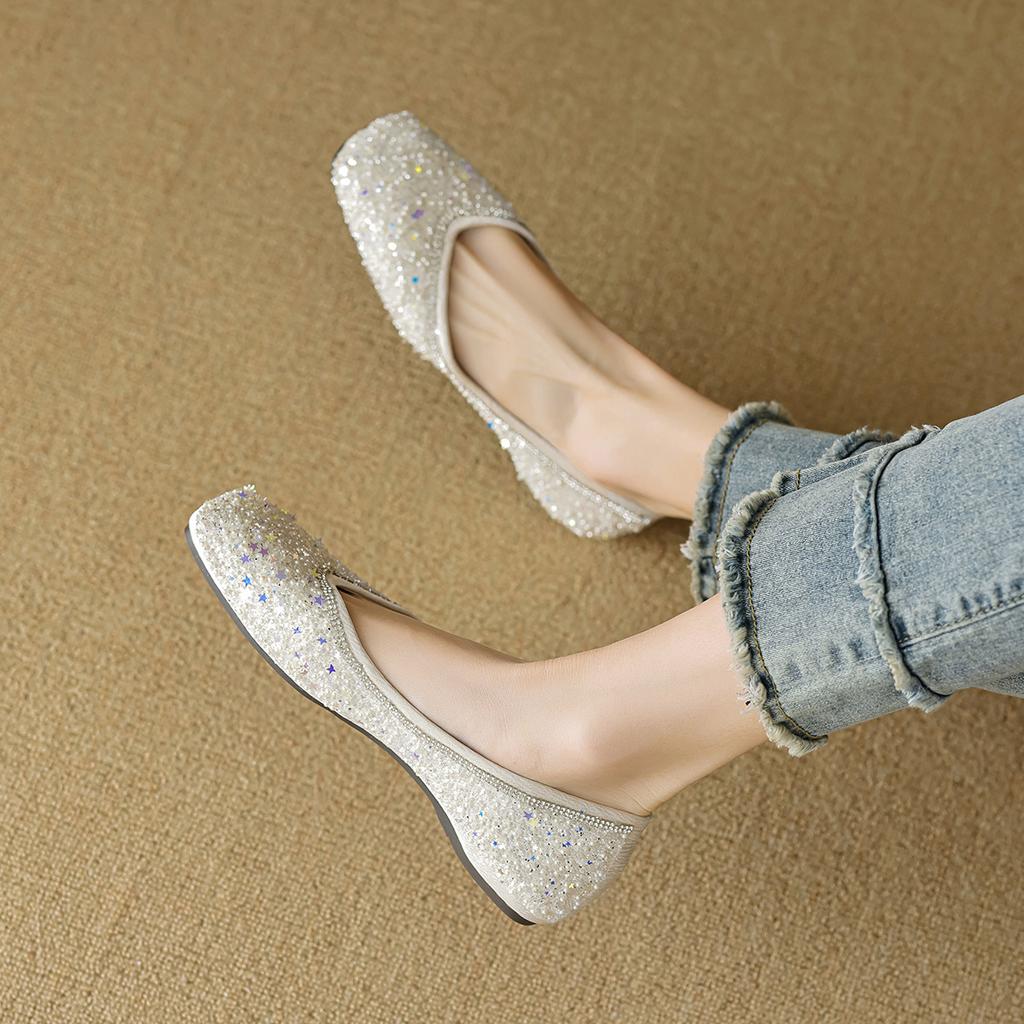 Weiwei girl 5933-12 остроносые одинарные туфли женские на плоской подошве с одной педалью со стразами шапочки туфли в стиле феи