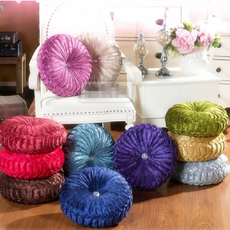 Round Pleated Seat Cushion, Pouf Floor, Soft Velvet, Comfortable Throw, Sofa, Home Decor, 35 cm