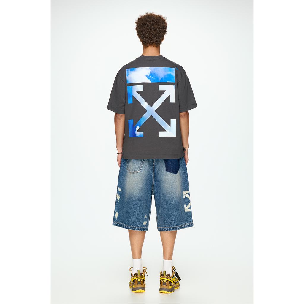Off-White Небесно-голубая и белая футболка с принтом стрелок, модная, легкая роскошь, трендовая, универсальная, унисекс, OFFTE10ISEAMQ