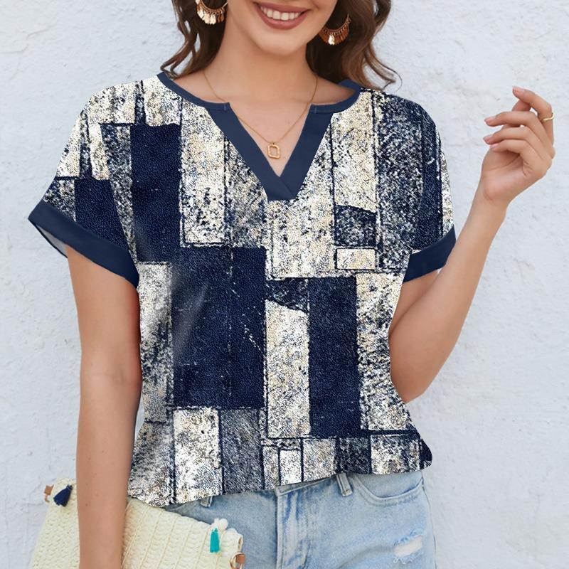 Летние женские повседневные футболки с короткими рукавами и V-образным вырезом