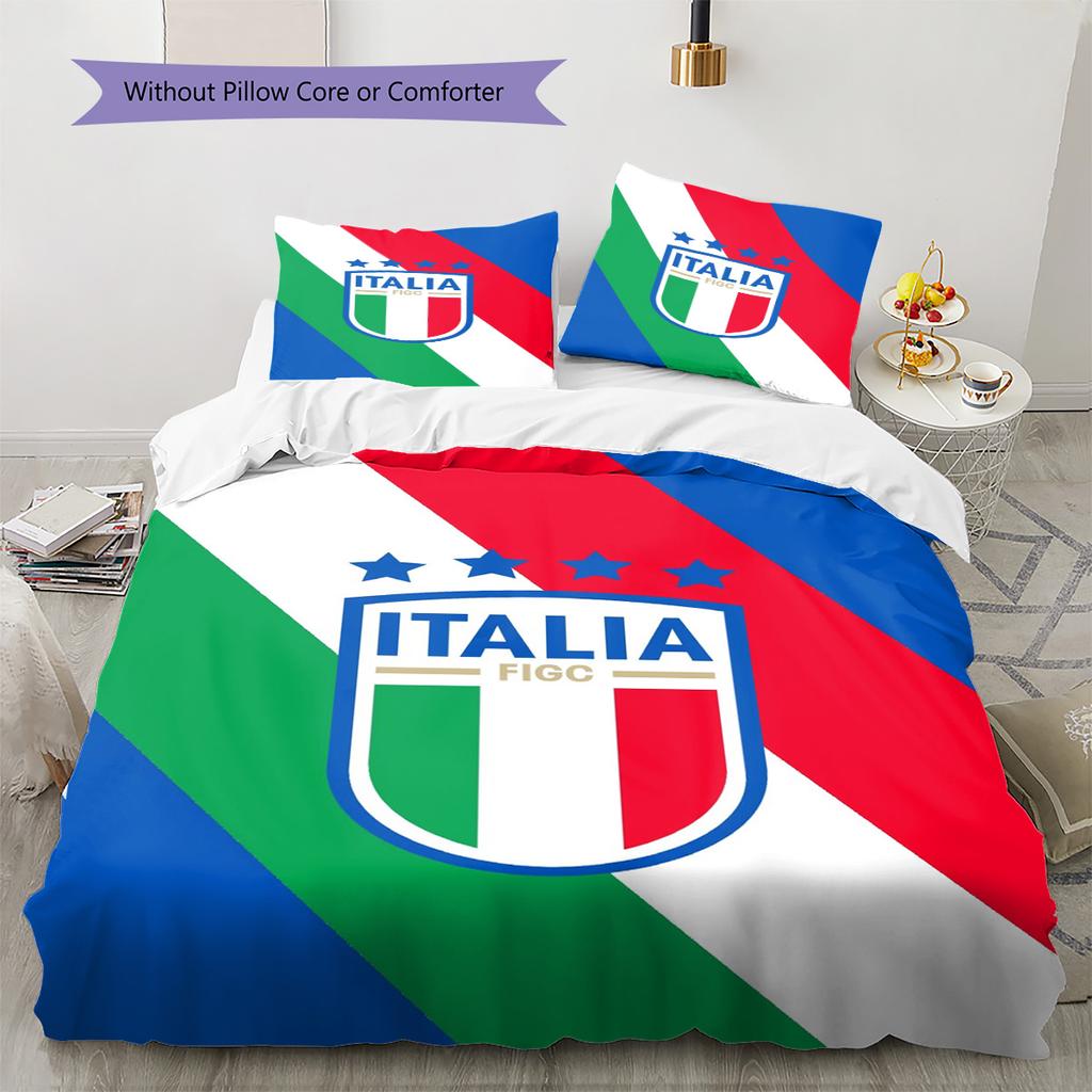 Italy National Football Pattern Bedding Set Quilt Cover Pillowcase Home Decor Gift (1 * duvet cover + 2 * pillowcase, without core)