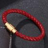 Fashion Men Women Red Leather Bracelet Charm Stainless Steel Button Neutral Accessories Female Bracelets Bangles