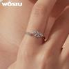 WOSTU 925 Sterling Silver Leaf Open Ring Adjustable Feather Leaf Rings with Zircon Minimalist Jewelry for Women Daily Wear Gift
