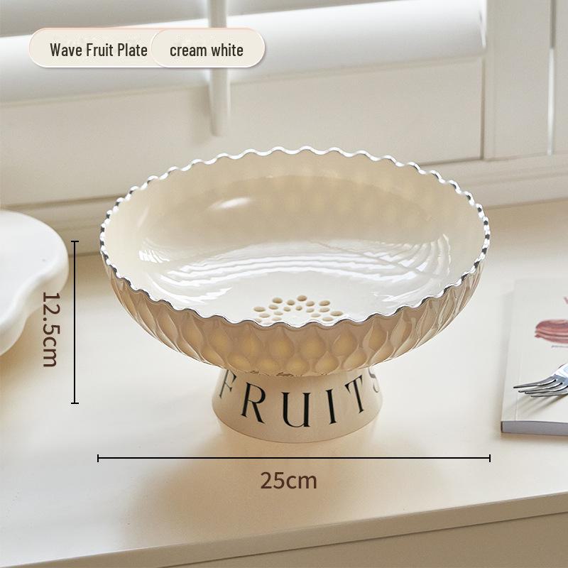 "High-Legged Cream Style Fruit Basket, Large-Capacity Candy & Snack Plate for Coffee Tables"
